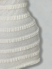 SHEIN ICON Váy yếm bó sát mini ren xếp tầng viền bèo nhún màu trắng dự tiệc mừng lễ hội của phụ nữ - trắng - Xem 5
