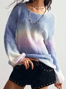 Bohemela 女式渐变色圆领落肩长袖休闲宽松毛衣秋冬款 - 彩色 - 查看 4