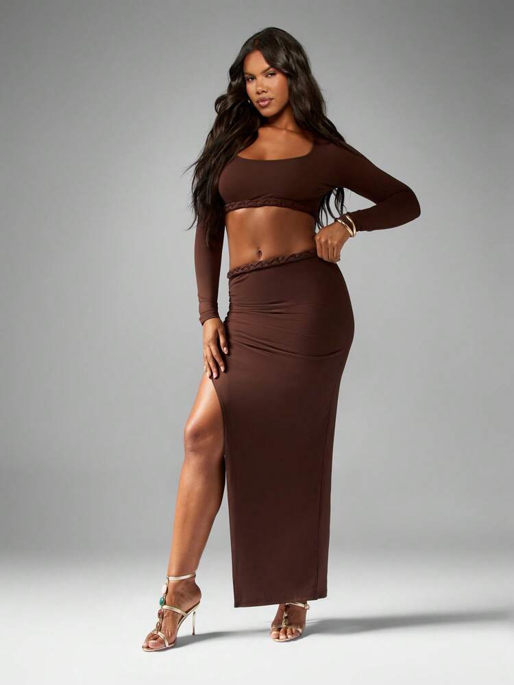 MISSGUIDED Braided Trim Crop Top And Maxi Skirt Set｜MISSGUIDED