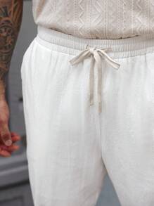 Manfinity Homme Quần dài thường ngày rộng rãi 100% cotton cỡ lớn cho nam, mùa thu - trắng - Xem 5