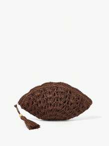 SHECARRY 度假休闲百搭编织草编手拿包 - 咖啡 - 查看 2