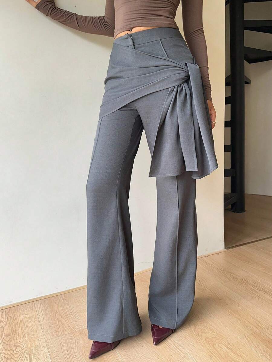 Siren Gaze 新款秋季女士灰色通勤裹身式西装裤 - 灰色 - 查看 1