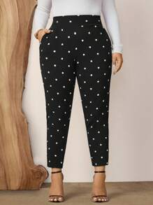 Zelara 大码女式波点印花休闲裤，带口袋和侧开衩，适合假期、新年、女士情人节商务休闲装