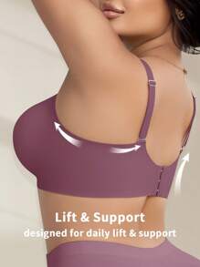 1 件女士加大码果冻柔软支撑无钢圈文胸 - 中紫紅色 - 查看 3