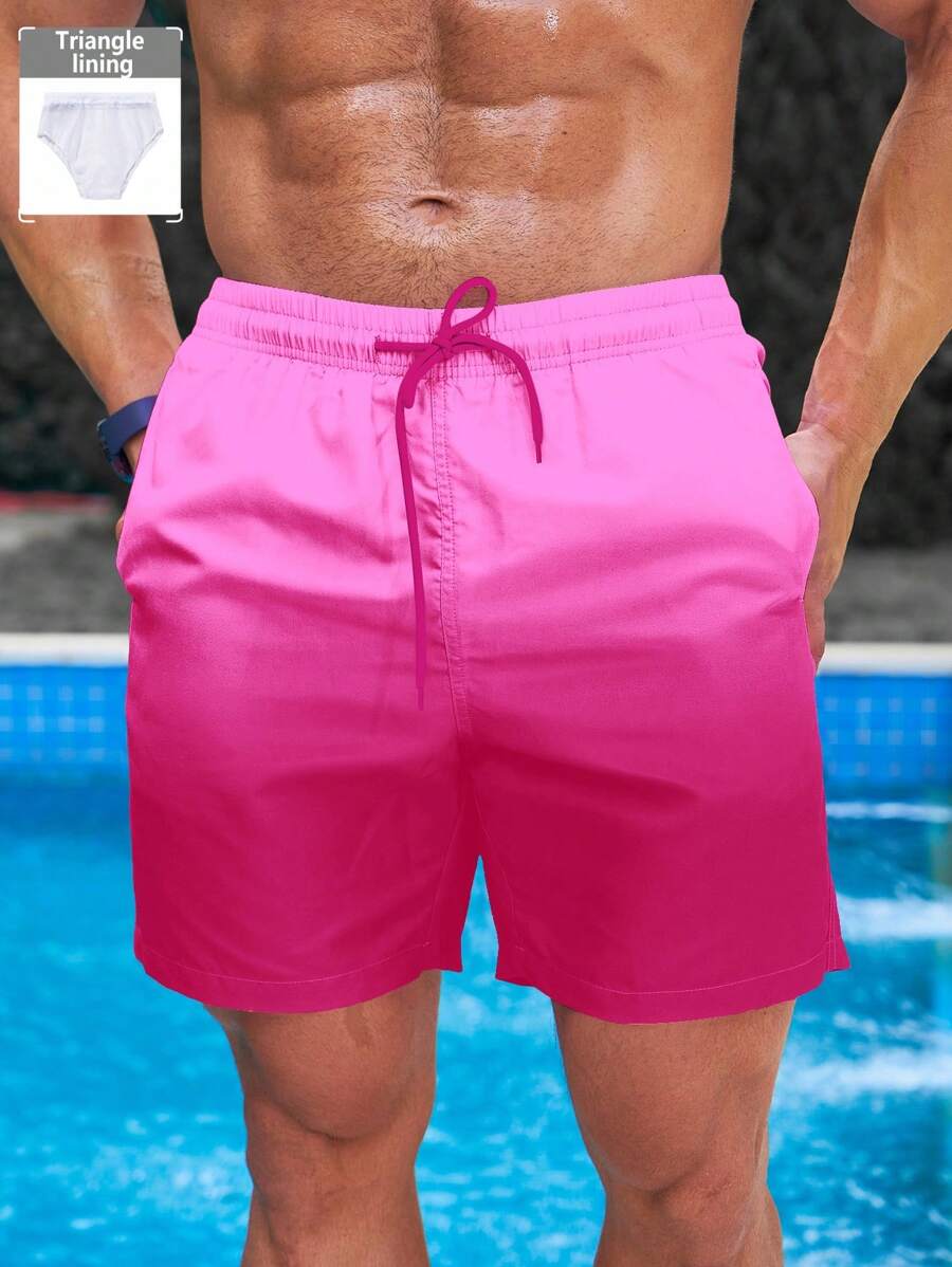Zalmeno Quần short đi biển hai lớp họa tiết ombre có dây rút cạp chun màu hồng cho nam Quần bơi nam Bộ đồ bơi màu hồng cho nam Quần bơi màu hồng nóng bỏng - Nhiều màu - Xem 1