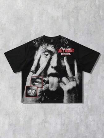 Street Life T-shirt à manches courtes pour hommes avec imprimé de personnage de hip-hop en technique de maille, adapté pour un port quotidien, printemps/été