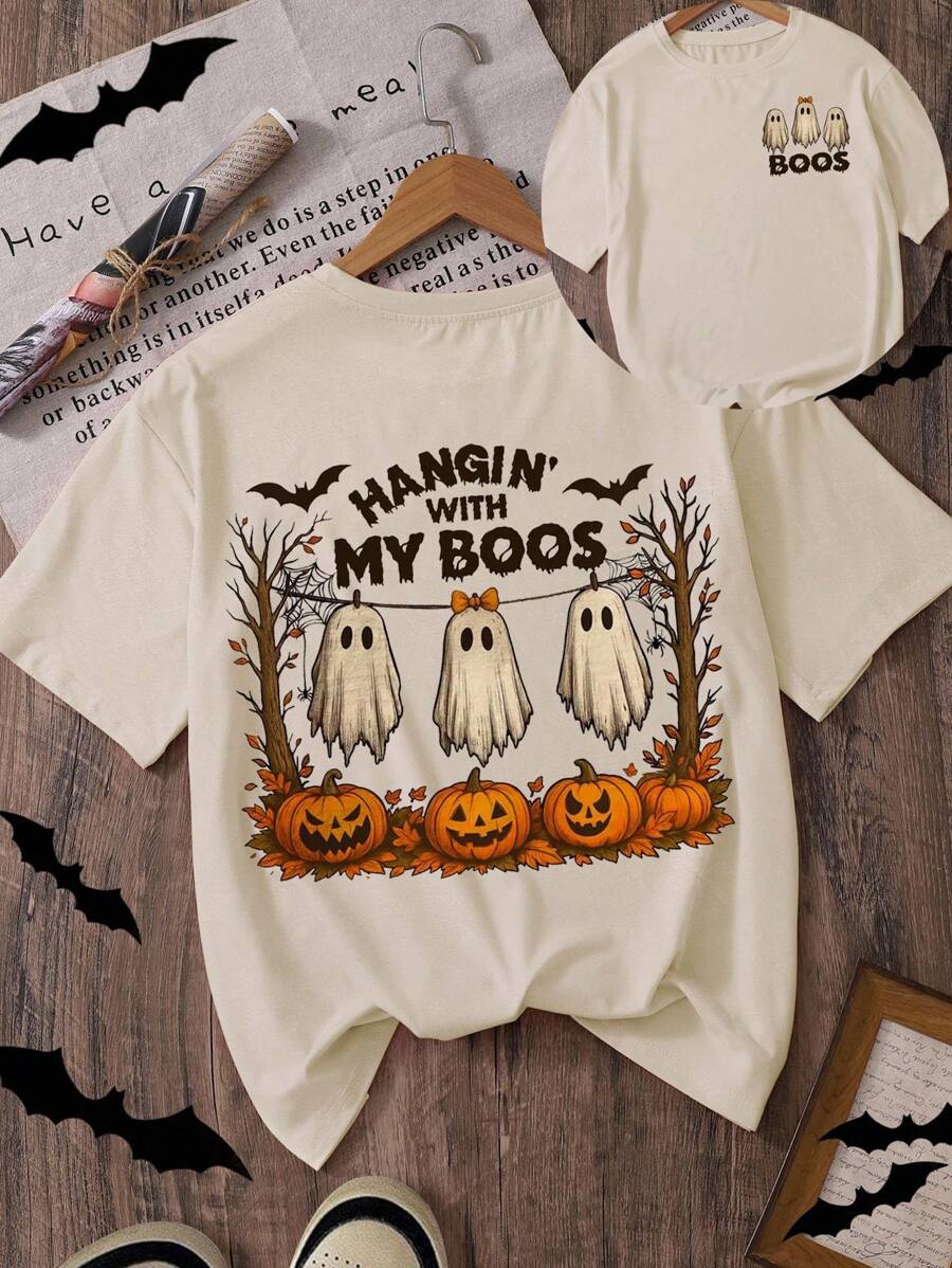 Glissea Halloween, Ghost, Pumpkin Print Women T-Shirt