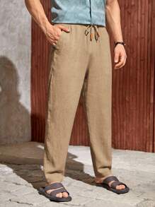 HIMLAND Pantalones con cordón en la cintura para hombre, otoño - Marrón Mocha - Ver 7