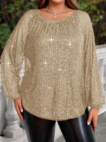 EMERY ROSE Blusa de talla grande para mujer con bordado de perlas navideñas