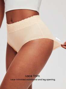 LUVLETTE Set de 3 chiloți simpli din bumbac, cu talie medie, cu dantelă și imprimeu floral din dantelă