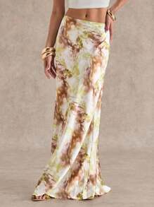 Glamine 女士优雅百搭长裙，扎染印花缎面 - 綠色 - 查看 2