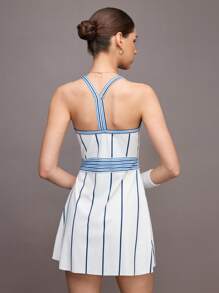 Activina 女式条纹口袋挂脖休闲健身运动连衣裙