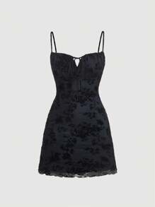 SHEIN MOD Floral Print Ruched Bust Frill Trim Cami Dress