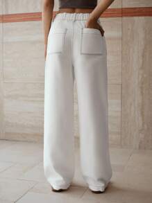 MOTF PREMIUM Pantalones vaqueros rectos con bolsillos parche y puntadas contrastantes, estilo casual - Blanco - Ver 3