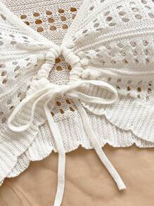 Soleia 休闲度假西部海滩婚礼宾客服装、毕业早午餐、圣帕特里克节春假复活节音乐节优雅波西米亚热带优雅抽绳系腰镂空女士毛衣女士蕾丝上衣波西米亚风上衣女士钩针衬衫 - 白色 - 查看 7