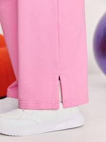 SHEIN Tween-Mädchen Lässige, bequeme Jogginghose mit mittlerer Taille und Stickerei - Altrosa - Übersicht 5