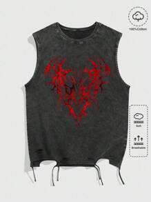 ROMWE MEN Goth 哥特风水洗印花酸洗休闲背心，万圣节