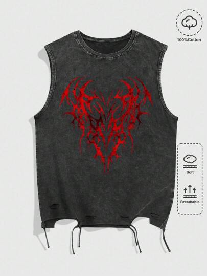 Goth Top sin mangas casual con estampado de copos de nieve, estilo gótico, para Halloween