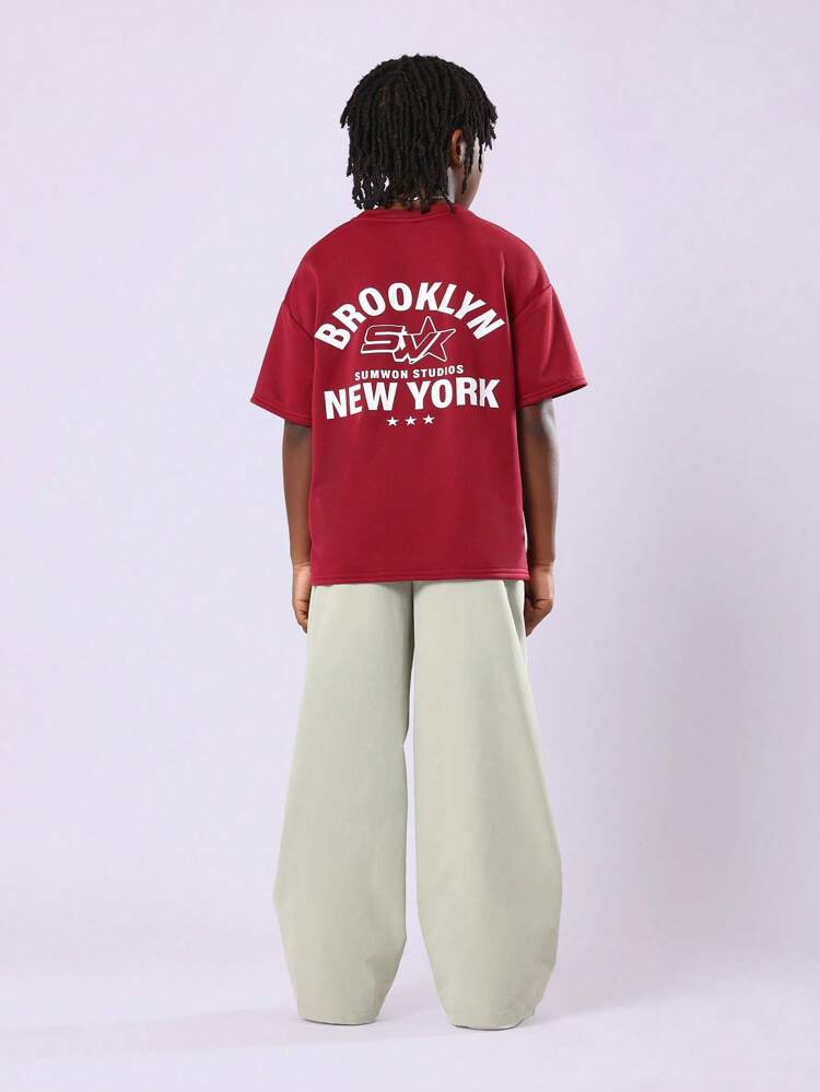 Oversized Brooklyn Graphic T-Shirt And Pant Set With Varsity Letter Print