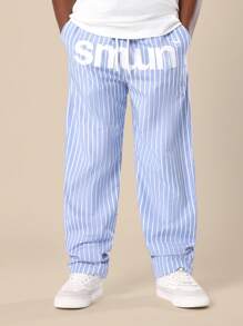 SUMWON Gestreifte Jogginghose Kinder, elastischer Bund mit Kordelzug, lässige Hose, Freizeitbekleidung, bequeme Schlupfhose zum ganztägigen Tragen - Blau - Übersicht 1