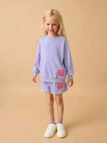 Maija Kids Maija Kids 2 Stücke/Set Kleine Mädchen Sweatshirt mit Buchstaben Muster und Drop Shoulder Langarm Rundhalsausschnitt und Shorts