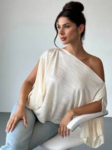 Firerie 简约通勤办公室宽松女士杏色褶皱衬衫 - 杏色 - 查看 1