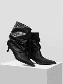 MOTF 尖头侧拉链中筒靴 - 黑色 - 查看 4