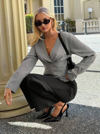 Siren Gaze Women Casual Solid Color Waist Elastic Blouse,Fall Tops Winter Elegant