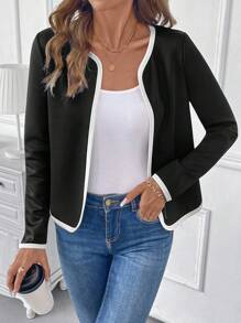 SHEIN Clasi Women's Casual Versatile Contrast Color Trim Lightweight Jacket In Fall/Winter - Black - View 3