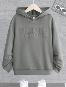 Tween Boy Letter Embossed Long Sleeve Casual Sweatshirt Autumn Winter Clothes For Girl - Grey - View 1