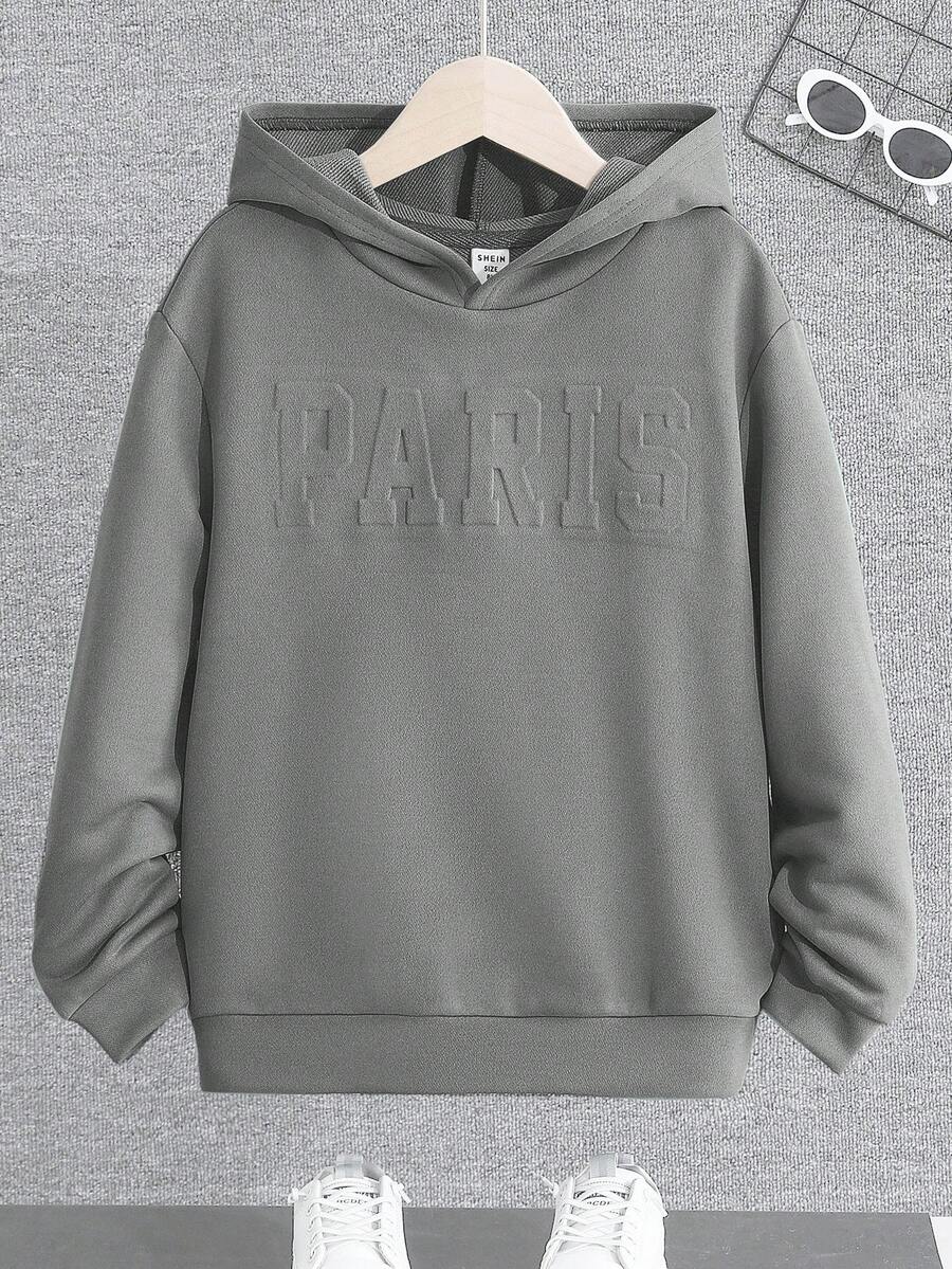 Tween Boy Letter Embossed Long Sleeve Casual Sweatshirt Autumn Winter Clothes For Girl - Grey - View 1