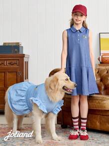 PETSIN 1 pieza Vestido azul vaquero de manga corta universal para mascotas (gatos y perros) de talla pequeña - Multicolor - Ver 2