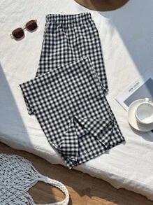 CovetEZ 大码黑白格子抽绳休闲宽松裤，初秋 - 黑與白 - 查看 2