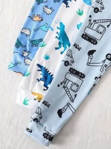 6pcs/Set Young Boy Dinosaur & Car Print Snug Fit Short Sleeve Top And Long Pants Pajama Set Boy Pajama Sets Back To School Fashion