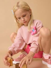 Maija Kids Maija Kids 2 件套女孩花卉图案 2 合 1 圆领运动衫和短裤套装，年轻女孩服装套装