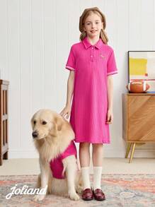 PETSIN 1pc Rose Red Knitted High-Quality Breathable Polo Shirt For Pets (Dogs And Cats) - Hot Pink - View 2