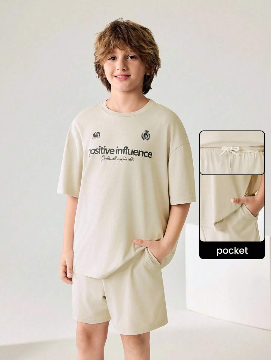 JNSQ Nuevo Set de camiseta y pantalones cortos casuales unisex de verano para niños, camiseta deportiva y shorts de ajuste holgado con estampado de cintura Elastic divertido para niño, 2 piezas Outfit