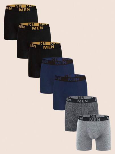 7 piezas Bóxers elásticos transpirables con estampado de letras para hombre