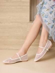 MOTF PREMIUM COMFORTABLE MINIMALIST MARY JANE FLAT SHOES, VERSATILE FOR COMMUTING - White - View 6