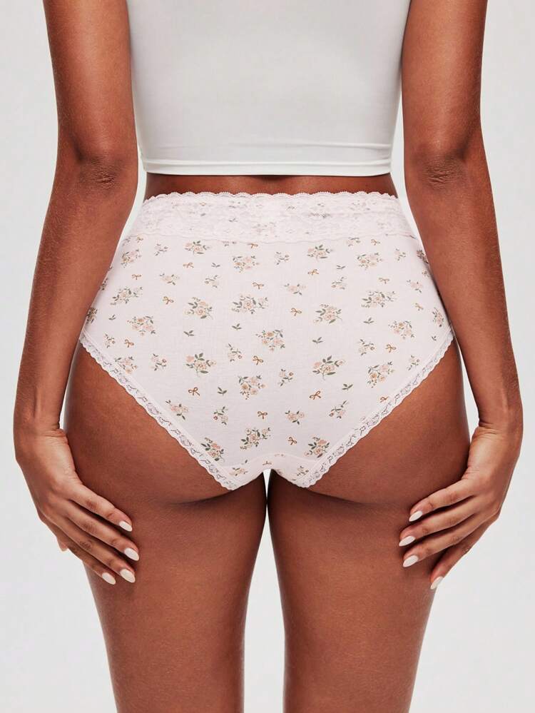 3-Pack Lace Trim Cotton High-Waist Briefs Panties Set