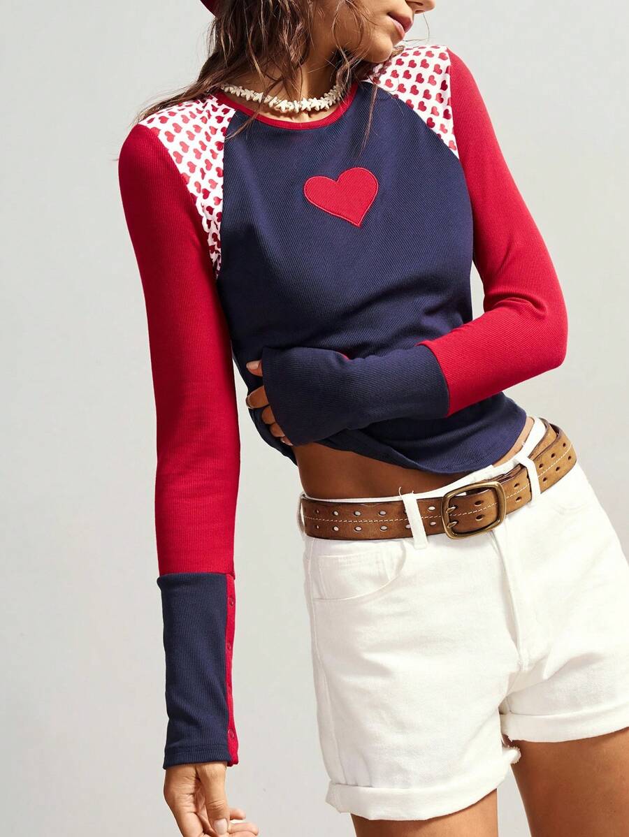 Bohemela Autumn/Winter Boho Casual Knit Patchwork Slim Fit Round Neck Long Sleeve Women T-Shirt,Fall Tops