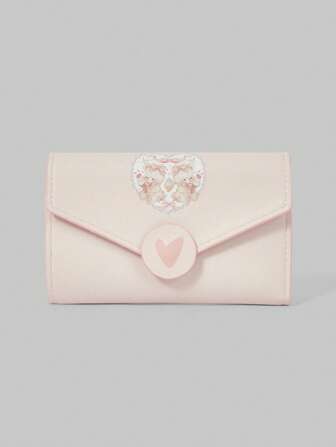 Kawaii Cute Pink Butterfly & Teddy Bear Print Compact Cardholder