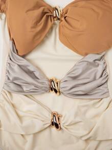 Anewsta Sexy Hollow Out Criss-Cross Strap Orange Bodysuit For Women - Apricot - View 4