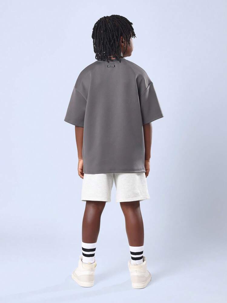 Oversized Number Graphic T-Shirt With Drawstring Shorts Set