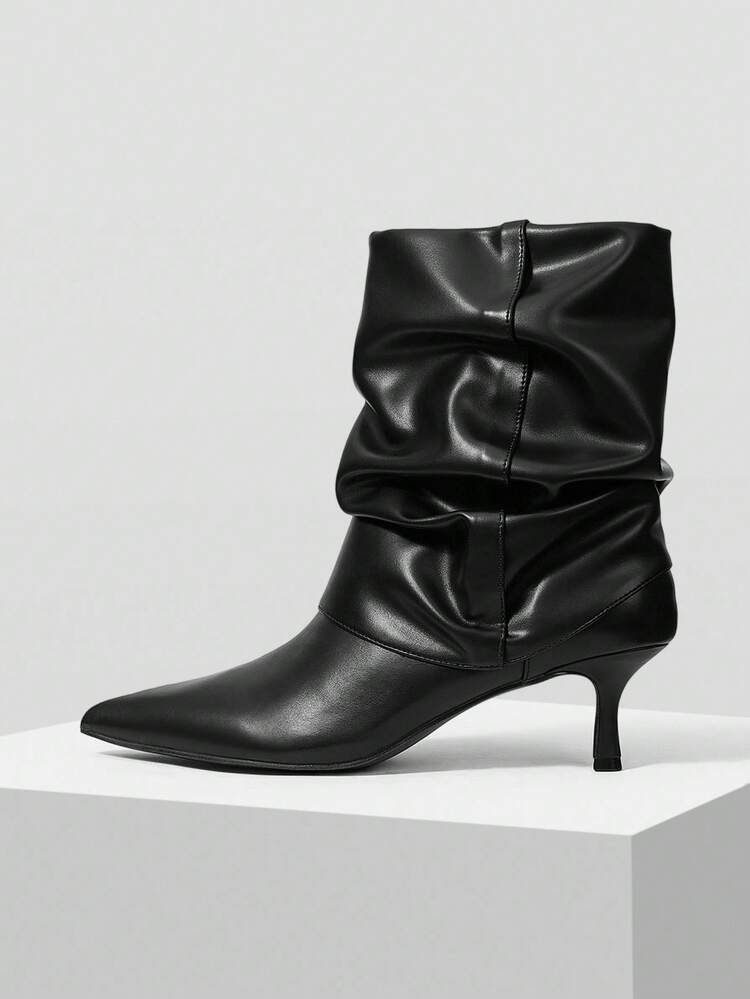 POINTED TOE SIDE ZIPPER MID-CALF BOOTS FOR CHRISTMAS SPRING SHOES