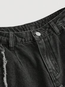 SHEIN Girlism 少女Y2K复古水洗星形图案拼接印花牛仔七分裤，带腰带环，毛边裤脚，宽松休闲长款短裤，适合日常穿着、上学、街头风、青少年穿搭，兼具美学、颓废和星形印花元素，是秋冬季的理想之选。