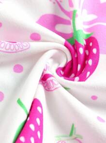 Notgurli 女士草莓印花镂空腰圆领性感睡袍 - 粉色 - 查看 8