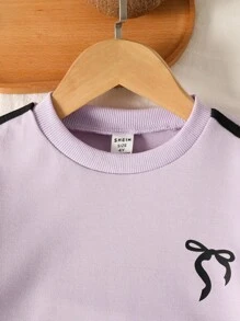 Genkimix Kids 2件套女童4-7岁时尚紫色蝴蝶结运动衫套装，2025年秋季INS运动新款休闲连帽衫和裤子套装 - 紫色 - 查看 7