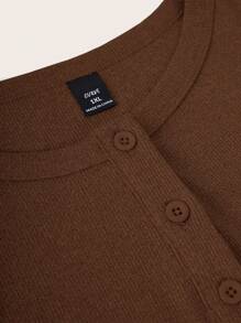 SHEIN BASICS 大码纯色针织修身背心 - 棕色 - 查看 4