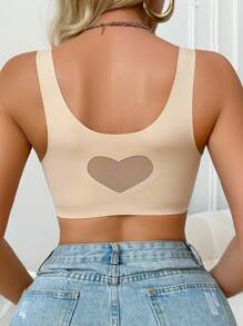 New Plus Size Sleeveless Wireless Breathable Seamless Bralette, Anti-Sag - Apricot - View 6